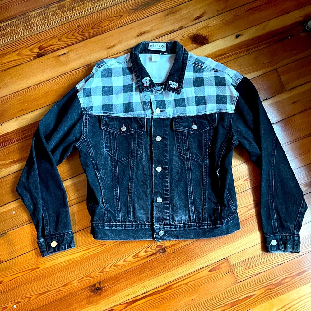 Vintage Disney 101 Dalmatians black & white checkered denim jacket, Size Medium